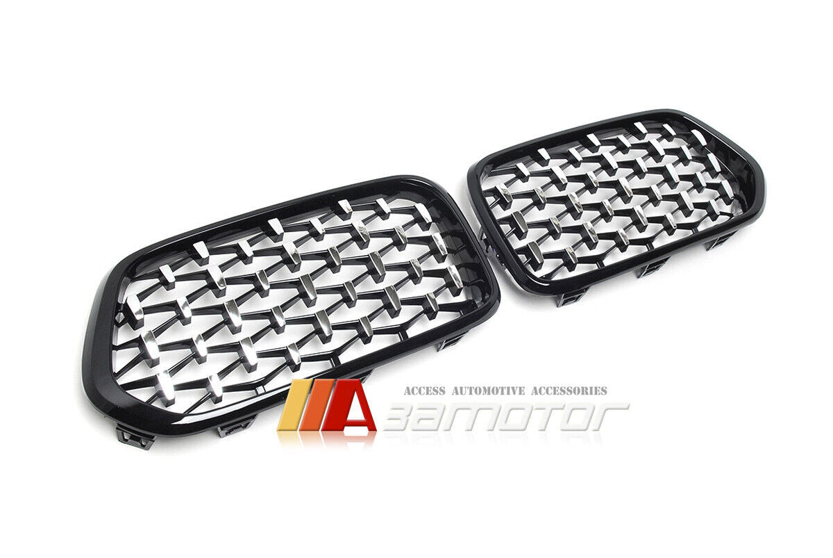 Gloss Black Front Kidney Grilles Set with Silver Diamonds fit for 2018-2021 BMW X2 F39