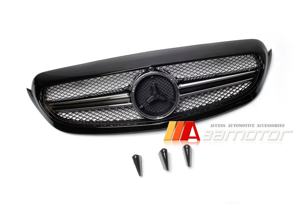 1 Fin Style Front Bumper Hood Grille fit for 2016-2018 Mercedes W205 C-Class Sedan