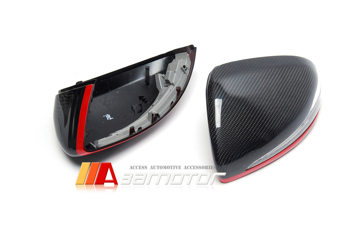 Replacement Carbon Fiber Side Mirror LED Covers Set Red fit for 2015-2021 Mercedes W205 / W213 / W222