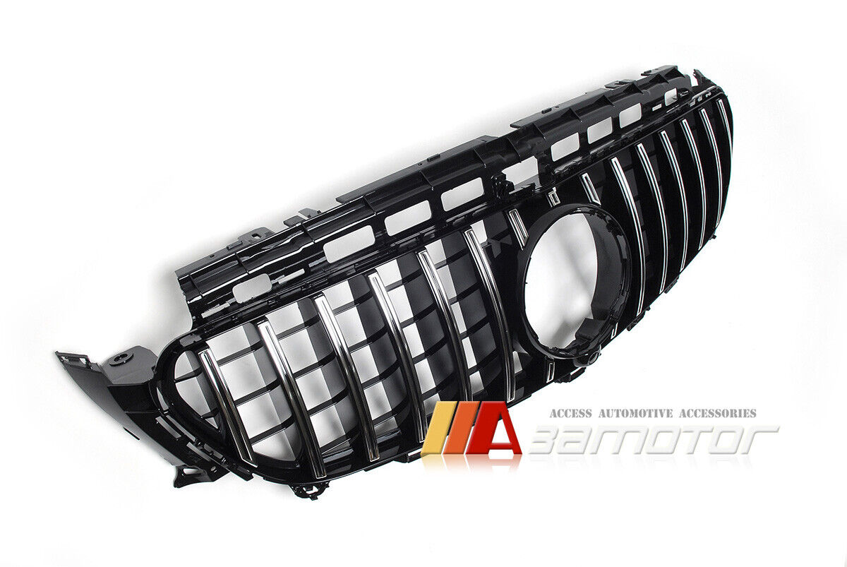 Black GT Style Front Grille with Chrome Slats fit for 2016-2020 Mercedes W213 / S213 / C238 / A238 E-Class