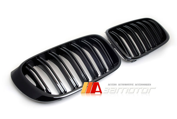 Gloss Black Dual Slat Front Kidney Grilles fit for 2014-2017 BMW F25 LCI X3 / F26 X4