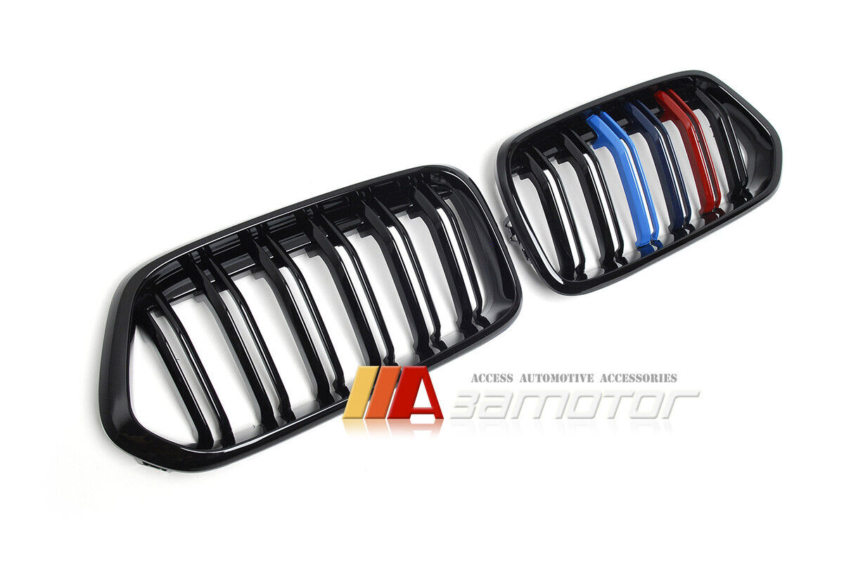 Gloss Black Dual Slat Style Front Kidney Grilles Set w/ M Color fit for 2018-2021 BMW X2 F39