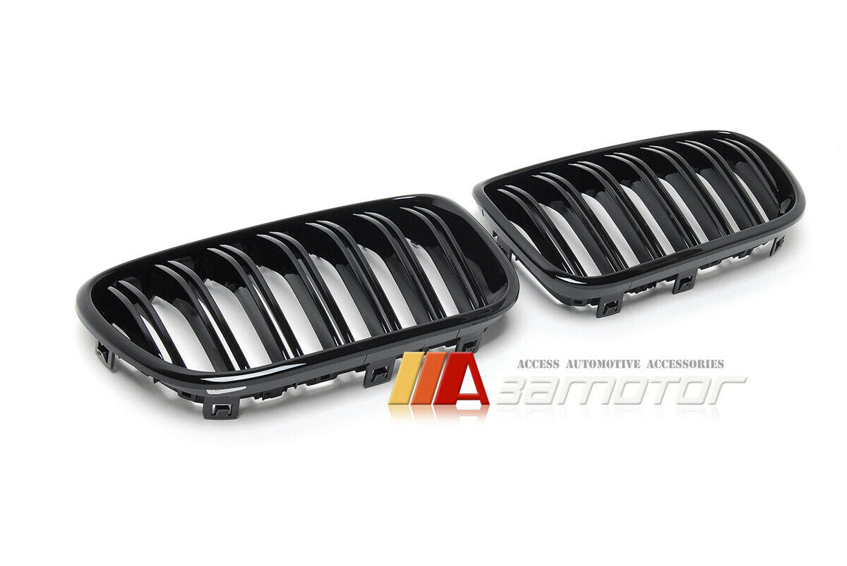 Gloss Black Dual Slat Front Kidney Grilles Set fit for 2011-2013 BMW F25 Pre-LC X3