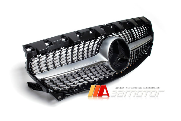 Diamond Silver Fin Front Hood Grille fit for 2014-2016 Mercedes W117 / C117 CLA Class AMG & CLA45