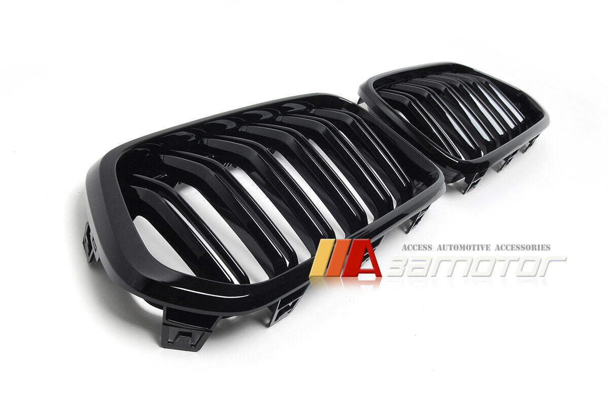 Gloss Black Dual Slat Style Front Kidney Grilles Set fit for 2018-2021 BMW X2 F39