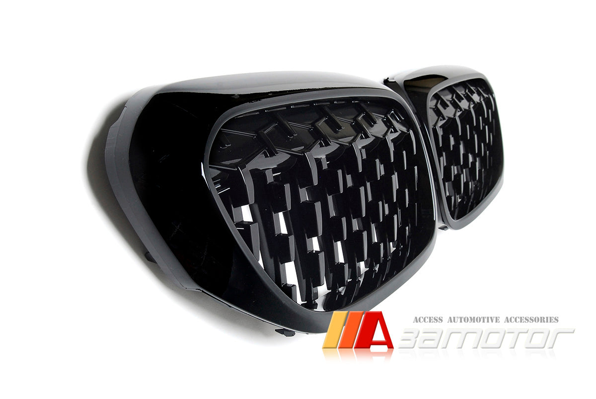 All Gloss Black Diamond Front Kidney Grilles Set fit for 2017-2020 BMW G30 / G31 5-Series