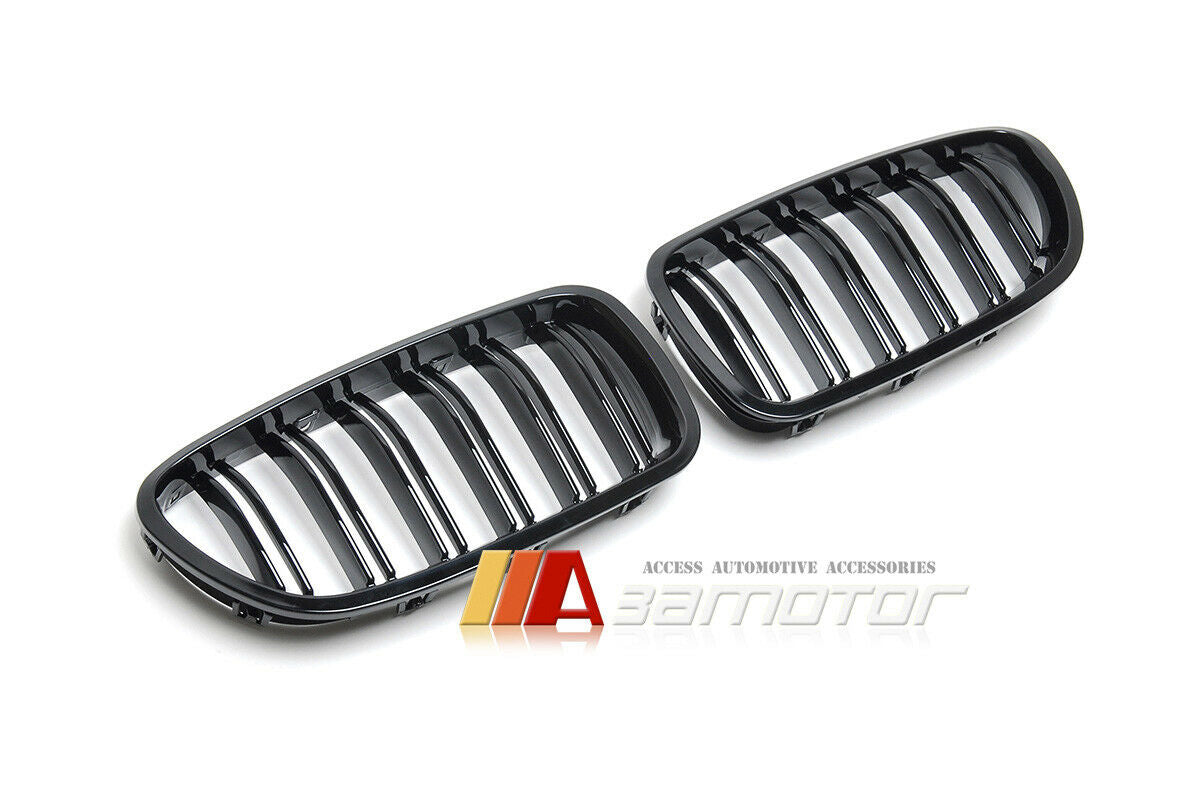 Dual Slat Gloss Black Front Kidney Grilles Set fit for 2011-2016 BMW F10 / F11 5-Series