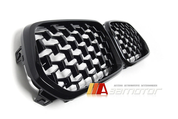 All Gloss Black Diamond Front Kidney Grilles Set fit for 2018-2021 BMW X2 F39