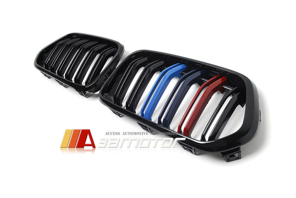 Gloss Black Dual Slat Style Front Kidney Grilles Set w/ M Color fit for 2018-2021 BMW X2 F39