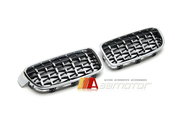 Silver Diamond Chrome Front Kidney Grilles Set fit for 2012-2019 BMW F30 / F31 3-Series