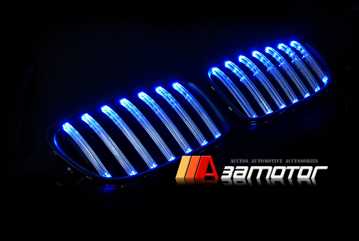 Gloss Black Front Kidney Grilles w/ Blue LED Light fit for 2009-2014 BMW E84 X1
