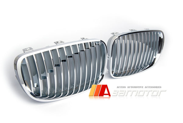 Front Chrome Kidney Grilles Set Backing Silver fit for 2007-2011 BMW E82 / E88 / E87 LCI / E81 1-Series
